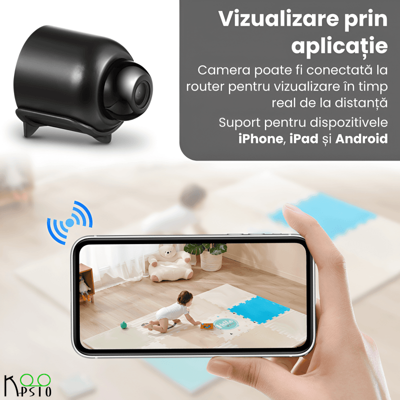 Laptop, Telefoane si Tablete - Wearables si gadgeturi - Gadgeturi - Dispozitive spionaj - Micro Camera HD 1080P Koopsio, Vizualizare Infrarosu, Monitorizare Wi-Fi, Lentila Wide Angle 140°, Negru - Infinity.ro
