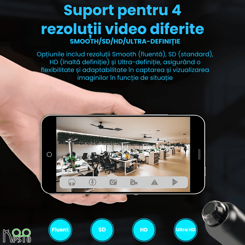 Laptop, Telefoane si Tablete - Wearables si gadgeturi - Gadgeturi - Dispozitive spionaj - Micro Camera HD 1080P Koopsio, Vizualizare Infrarosu, Monitorizare Wi-Fi, Lentila Wide Angle 140°, Negru - Infinity.ro