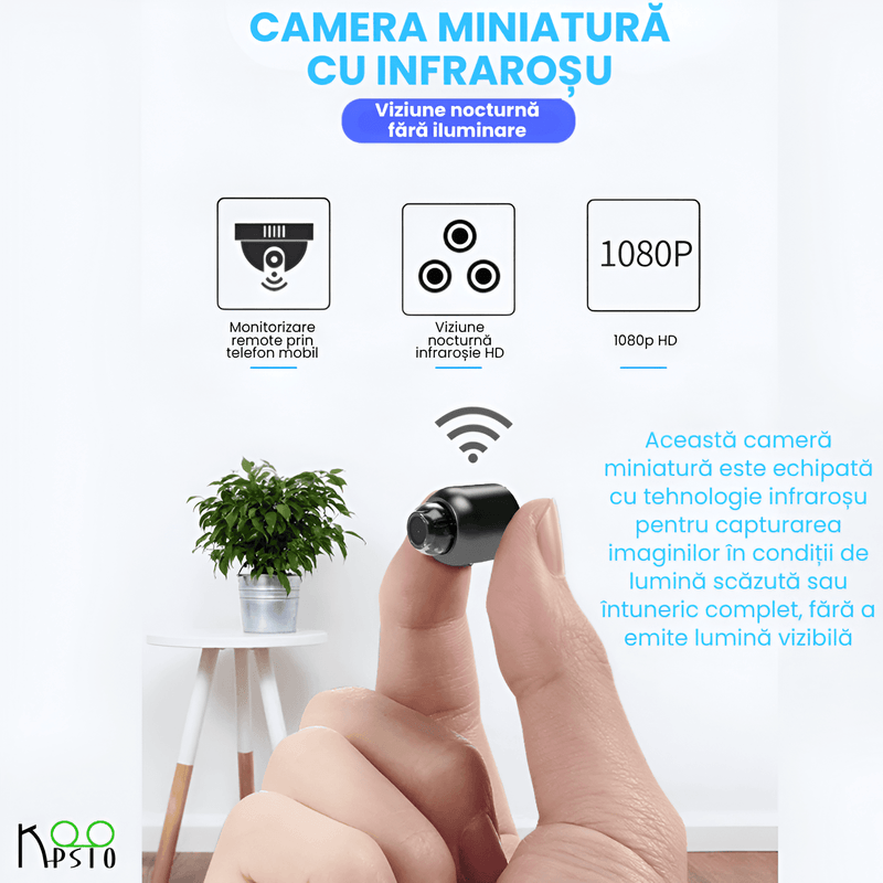 Laptop, Telefoane si Tablete - Wearables si gadgeturi - Gadgeturi - Dispozitive spionaj - Micro Camera HD 1080P Koopsio, Vizualizare Infrarosu, Monitorizare Wi-Fi, Lentila Wide Angle 140°, Negru - Infinity.ro