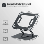 Laptop, Telefoane si Tablete - Laptopuri si accesorii - Accesorii Laptop - Standuri/Coolere notebook - Suport Laptop Reglabil, Baza Rotativa 360°, Anti-Alunecare, Disipare Caldura, Pliabil, 10-16", Metal, Cheie si Imbus - Infinity.ro