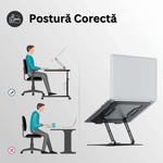 Laptop, Telefoane si Tablete - Laptopuri si accesorii - Accesorii Laptop - Standuri/Coolere notebook - Suport Laptop Reglabil, Baza Rotativa 360°, Anti-Alunecare, Disipare Caldura, Pliabil, 10-16", Metal, Cheie si Imbus - Infinity.ro