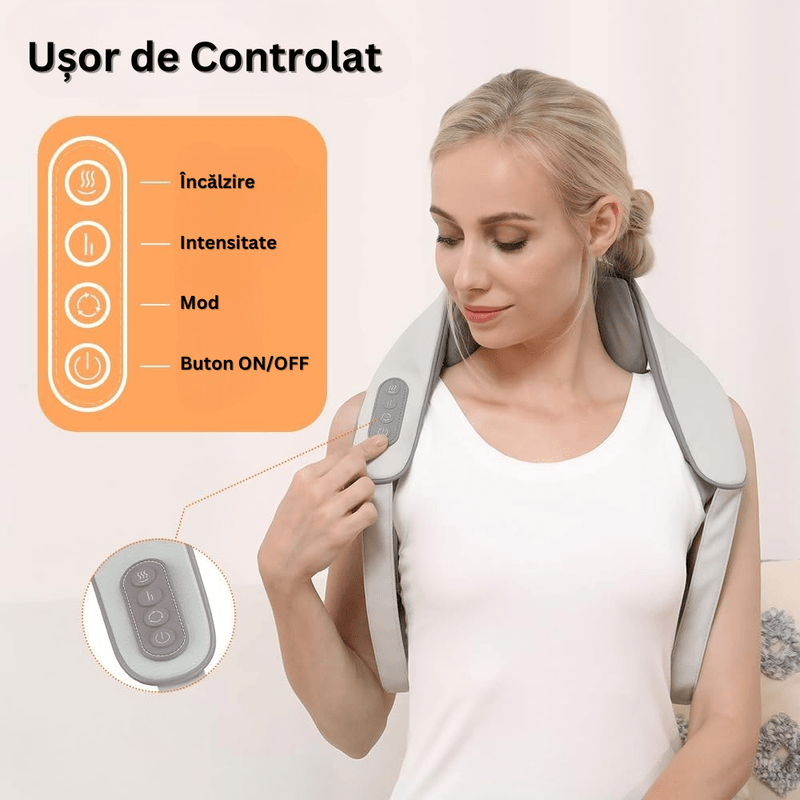 Ingrijire personala si Cosmetice - Sanatate si wellness - Articole wellness - Aparate si dispozitive de masaj - Aparat Masaj Cervical Hands-Free, pentru Relaxare Musculara, Rola de Masat care Imita Masajul Uman, Functie Incalzire - Infinity.ro