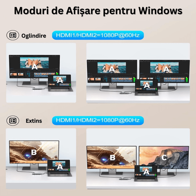 PC, gaming si accesorii - Retelistica - Hub-uri - Hub Adaptor Multiport 10 in 1 USB-C, 2 x USB-A 3.1, 2 x HDMI 4K, 30 Hz, 1 x USB-C, 1 x RJ45 Ethernet, din Aluminiu, Gri - Infinity.ro