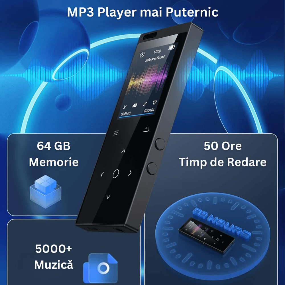 Player MP3 cu Touchscreen, Ecran 1.8 inch, Bluetooth 5.2, 64GB Memorie ...