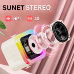 TV, Audio-Video si Foto - Audio profesionale - Microfoane profesionale - Set 2 Microfoane Karaoke cu Boxa, Wireless, Bluetooth, LED RGB, Sunet 3D, 5 Efecte, MicroSD, AUX, Portabil, USB-C, Roz - Infinity.ro