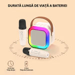 TV, Audio-Video si Foto - Audio profesionale - Microfoane profesionale - Set 2 Microfoane Karaoke cu Boxa, Wireless, Bluetooth, LED RGB, Sunet 3D, 5 Efecte, MicroSD, AUX, Portabil, USB-C, Roz - Infinity.ro