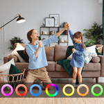 TV, Audio-Video si Foto - Audio profesionale - Microfoane profesionale - Set 2 Microfoane Karaoke cu Boxa, Wireless, Bluetooth, LED RGB, Sunet 3D, 5 Efecte, MicroSD, AUX, Portabil, USB-C, Roz - Infinity.ro