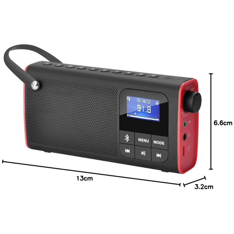 TV, Audio-Video si Foto - Portabile audio - Radio - Radio Portabil FM, Boxa Bluetooth, LCD, Card Micro SD, AUX, EQ 6 Moduri, Maner Transport, USB, Negru/Rosu - Infinity.ro