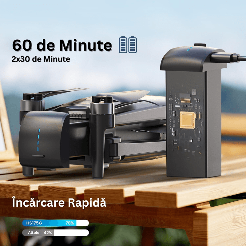 TV, Audio-Video si Foto - Camere de actiune si drone - Drone - Drona HS175G cu Telecomanda, Camera 4K UHD, Senzor Sony, WiFi 5G, GPS, EIS, Tap-Fly, 60 min, USB, Geanta, 2 Baterii - Infinity.ro