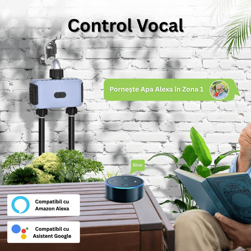 Casa si Gradina - Gradinarit si plante - Instalatii si accesorii pentru irigatii - Accesorii irigare - Programator WiFi Irigare, 2 Iesiri, 40 Programe, Control App, Rain Delay, Automat/Manual, IP55, Vocal, Alexa/Google - Infinity.ro