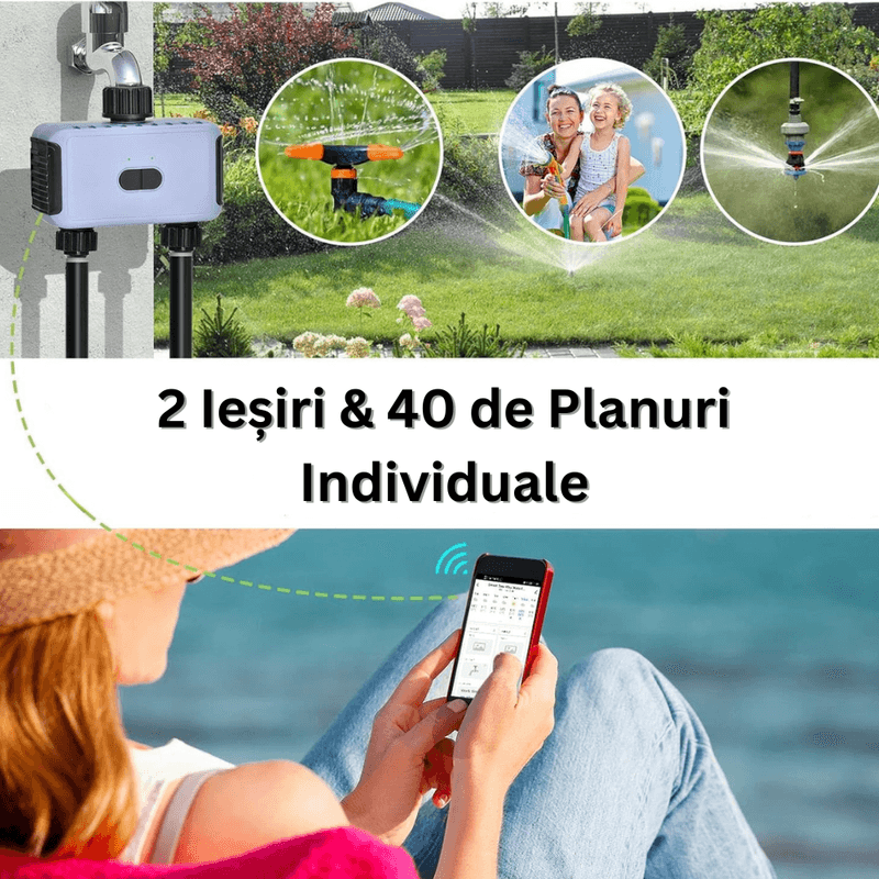 Casa si Gradina - Gradinarit si plante - Instalatii si accesorii pentru irigatii - Accesorii irigare - Programator WiFi Irigare, 2 Iesiri, 40 Programe, Control App, Rain Delay, Automat/Manual, IP55, Vocal, Alexa/Google - Infinity.ro