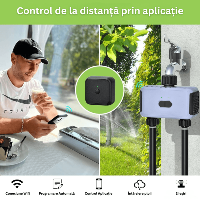 Casa si Gradina - Gradinarit si plante - Instalatii si accesorii pentru irigatii - Accesorii irigare - Programator WiFi Irigare, 2 Iesiri, 40 Programe, Control App, Rain Delay, Automat/Manual, IP55, Vocal, Alexa/Google - Infinity.ro