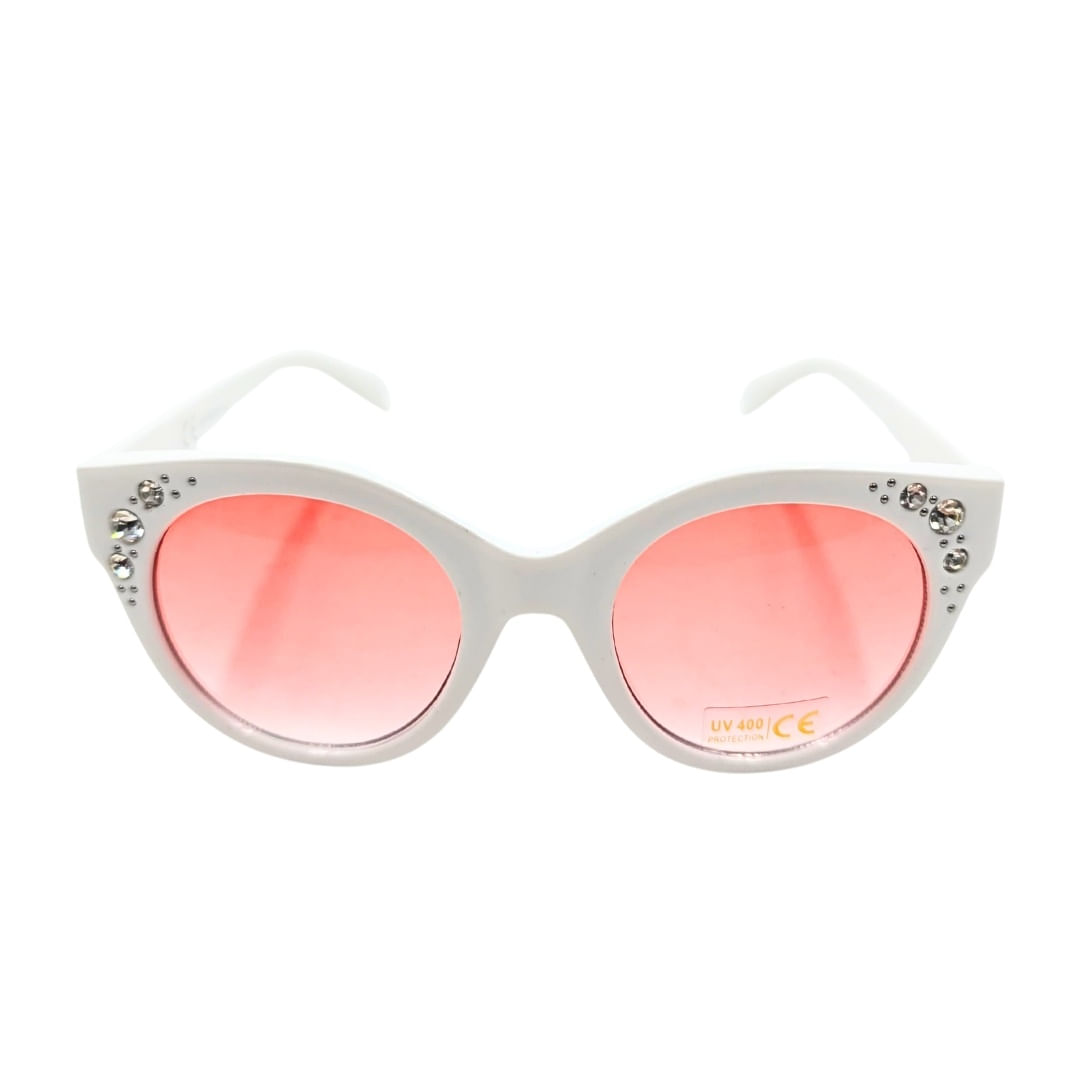 Ochelari de soare, dama, Tiara, rama alba decorata cu cristale, lentile fumurii, protectie UV 400
