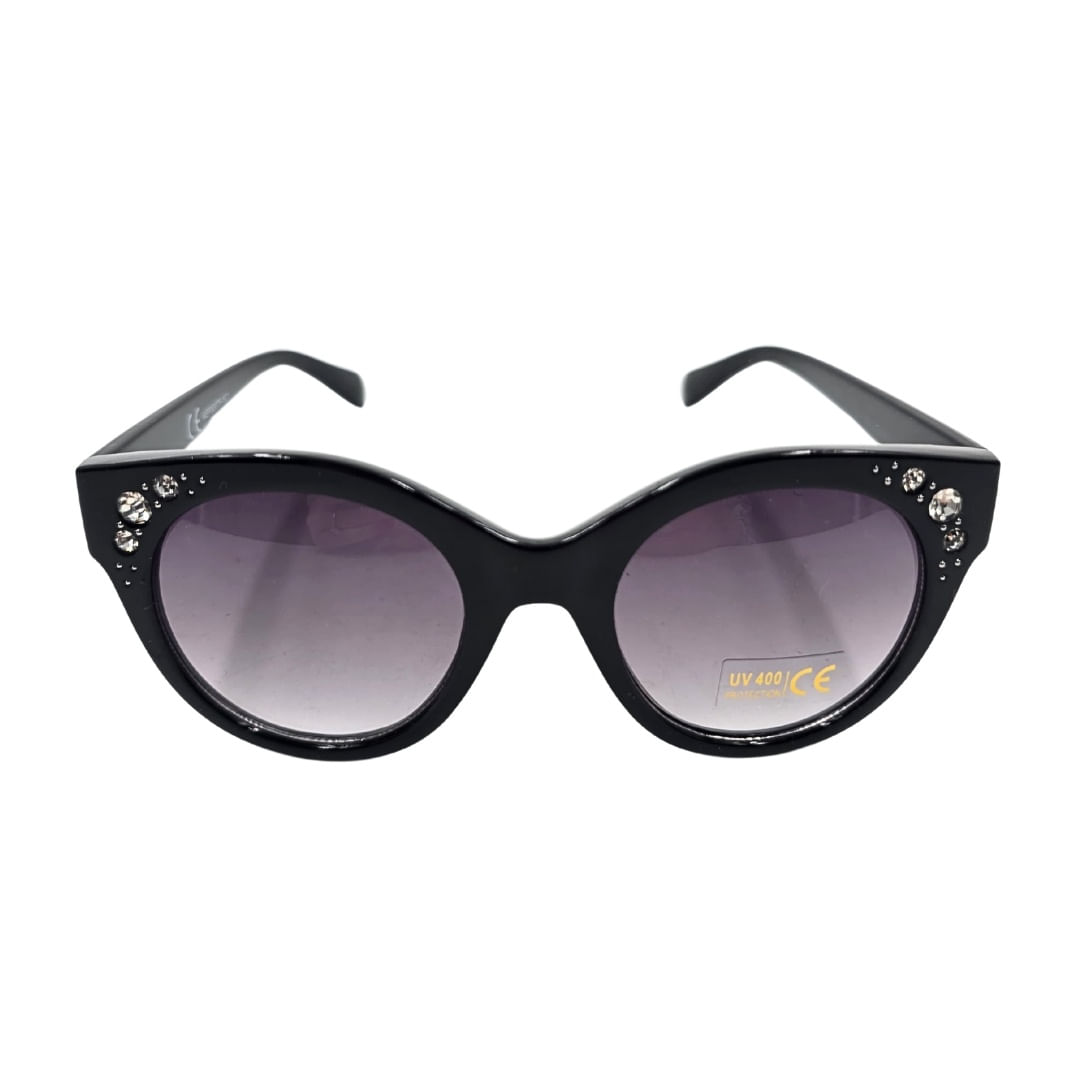 Ochelari de soare, dama, Tiara, rama neagra cu cristale, forma ovala, lentile fumurii, protectie UV 400
