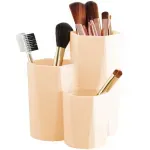 Ingrijire personala si Cosmetice - Machiaj - Aplicatoare si pensule machiaj - Suport pensule machiaj, 3 compartimente, din plastic, Gonga® Crem - Infinity.ro