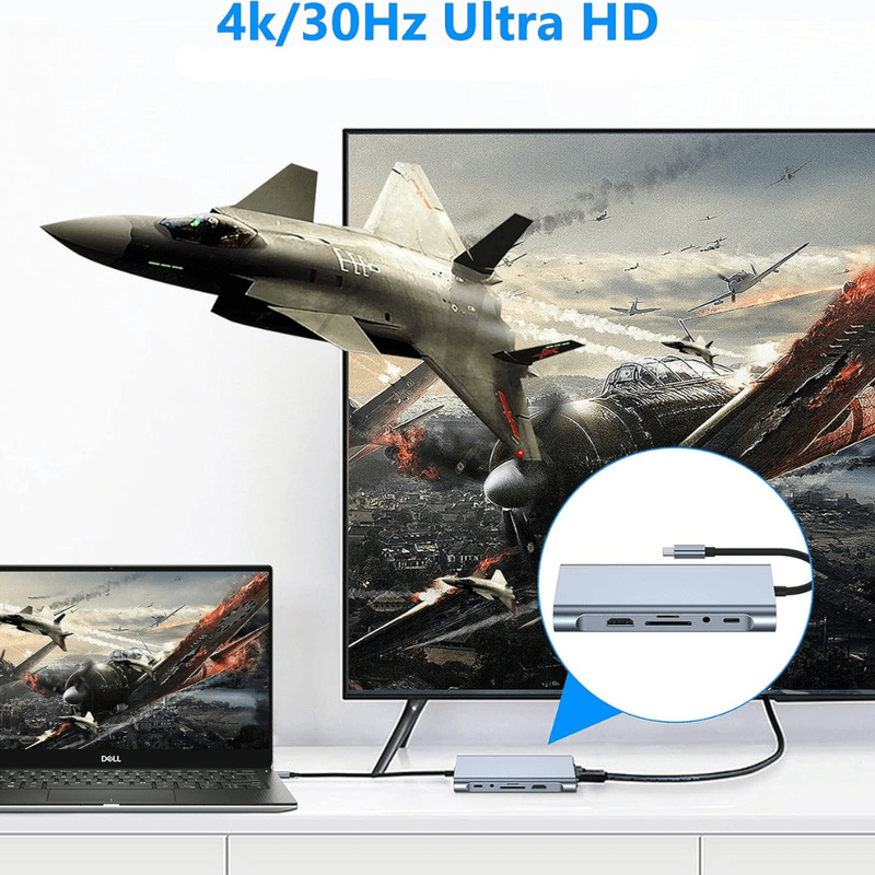 PC, gaming si accesorii - Retelistica - Hub-uri - Hub USB-C 11 in 1, 4x USB-A, HDMI 4K, VGA, RJ45, USB-C, PD 87W, Jack Audio, SD/MicroSD, Docking Station Laptop - Infinity.ro