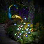 Casa si Gradina - Corpuri si surse de iluminat - Iluminat exterior - Lampi solare - Lampa Solara Exterior, LED RGB, Panou Solar 180° Mobil, Decor Paun cu Tarus, Gradina/Curte, Senzor Amurg, IP44 - Infinity.ro