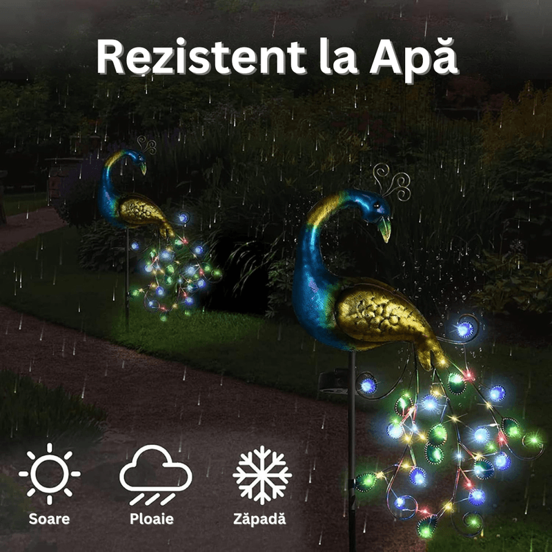 Casa si Gradina - Corpuri si surse de iluminat - Iluminat exterior - Lampi solare - Lampa Solara Exterior, LED RGB, Panou Solar 180° Mobil, Decor Paun cu Tarus, Gradina/Curte, Senzor Amurg, IP44 - Infinity.ro