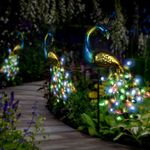 Casa si Gradina - Corpuri si surse de iluminat - Iluminat exterior - Lampi solare - Lampa Solara Exterior, LED RGB, Panou Solar 180° Mobil, Decor Paun cu Tarus, Gradina/Curte, Senzor Amurg, IP44 - Infinity.ro