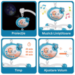 Jucarii, Copii si Bebe - Jucarii si jocuri - Jucarii bebelusi - Carusel patut - Carusel Muzical Patut Bebelusi, Telecomanda, Proiector Lumini, 4 Jucarii, Rotire 360°, 40 Melodii, Timer, Volum Reglabil - Infinity.ro