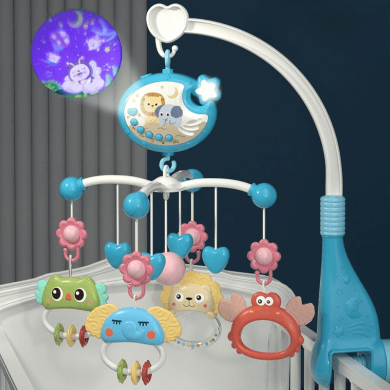 Jucarii, Copii si Bebe - Jucarii si jocuri - Jucarii bebelusi - Carusel patut - Carusel Muzical Patut Bebelusi, Telecomanda, Proiector Lumini, 4 Jucarii, Rotire 360°, 40 Melodii, Timer, Volum Reglabil - Infinity.ro