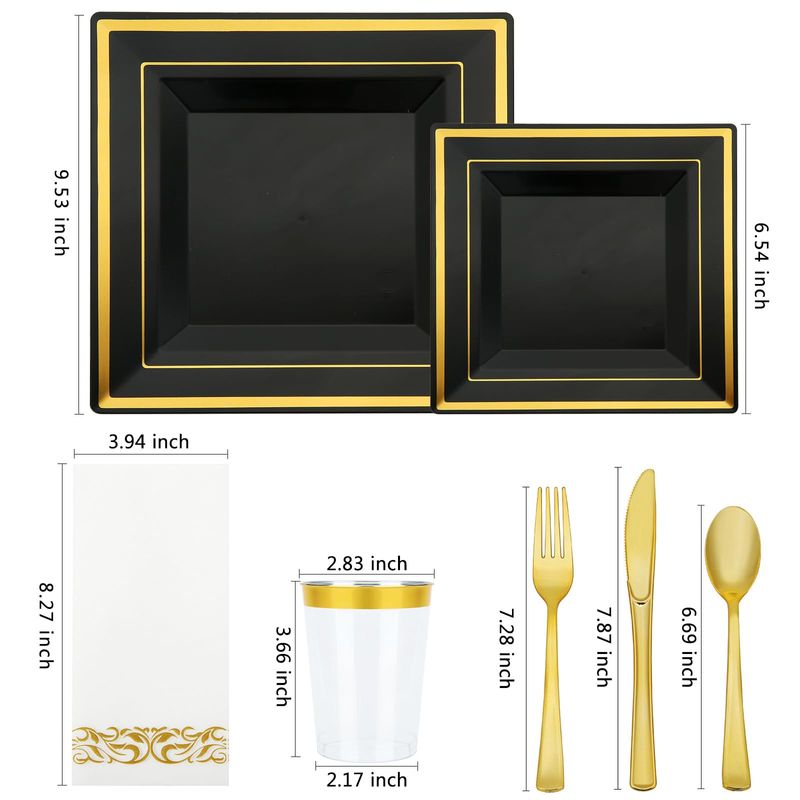 Casa si Gradina - Decoratiuni - Decoratiuni petrecere - Vesela pentru petrecere - Set 175 piese pentru petrecere Versatyx, Farfurii mari si mici, Tacamuri, Pahare, Servete, Reutilizabile, Patrat, Gold - Infinity.ro