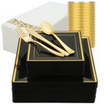 Casa si Gradina - Decoratiuni - Decoratiuni petrecere - Vesela pentru petrecere - Set 175 piese pentru petrecere Versatyx, Farfurii mari si mici, Tacamuri, Pahare, Servete, Reutilizabile, Patrat, Gold - Infinity.ro
