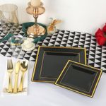 Casa si Gradina - Decoratiuni - Decoratiuni petrecere - Vesela pentru petrecere - Set 175 piese pentru petrecere Versatyx, Farfurii mari si mici, Tacamuri, Pahare, Servete, Reutilizabile, Patrat, Gold - Infinity.ro