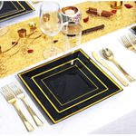 Casa si Gradina - Decoratiuni - Decoratiuni petrecere - Vesela pentru petrecere - Set 175 piese pentru petrecere Versatyx, Farfurii mari si mici, Tacamuri, Pahare, Servete, Reutilizabile, Patrat, Gold - Infinity.ro