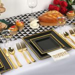 Casa si Gradina - Decoratiuni - Decoratiuni petrecere - Vesela pentru petrecere - Set 175 piese pentru petrecere Versatyx, Farfurii mari si mici, Tacamuri, Pahare, Servete, Reutilizabile, Patrat, Gold - Infinity.ro