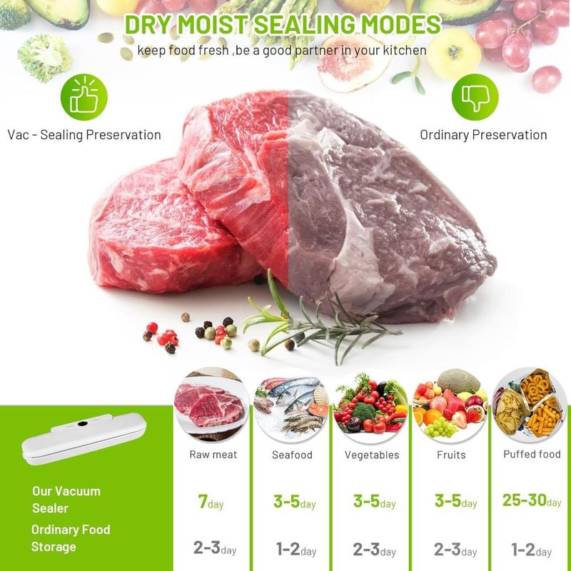 Electronice si Electrocasnice - Electrocasnice bucatarie - Mixere, tocatoare & roboti de bucatarie - Aparate de vidat - Aparat de Vidat si Sigilat Alimente Umede/Uscate, Afisaj Digital Secunde Ramase, Oprire Automata, 10 Pungi Incluse - Infinity.ro