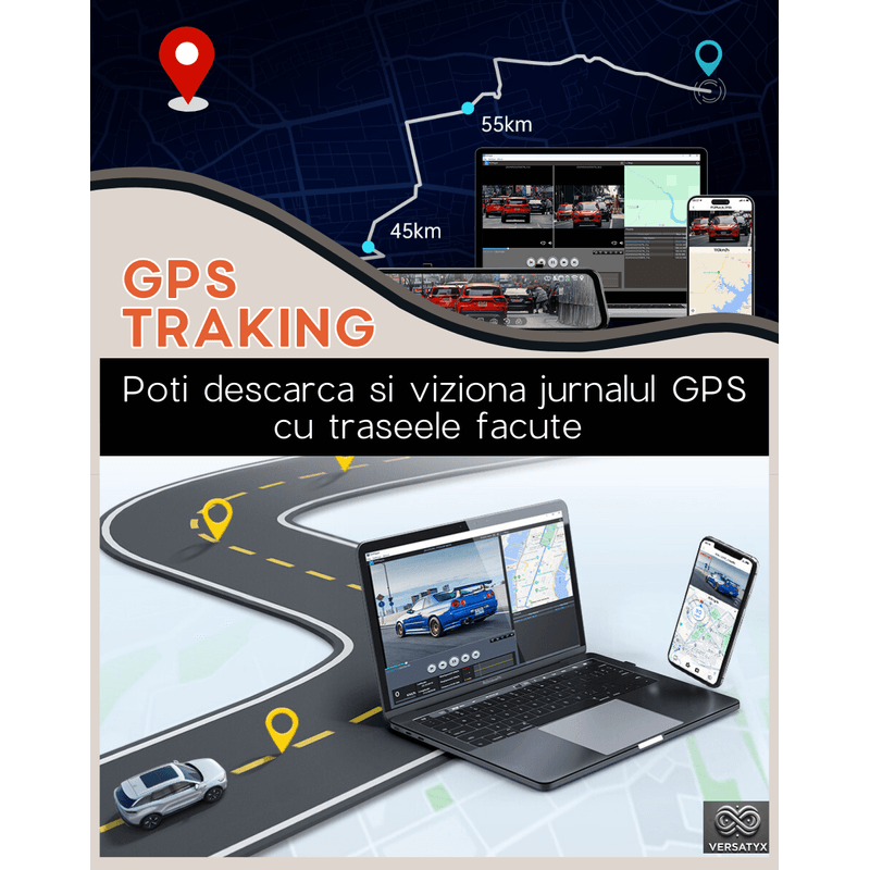 Auto si Moto - Electronice auto - Camere auto si DVR - Camera Auto DVR 4K Dubla, Versatyx® Oglinda, Ecran 10 inch Touchscreen, Sistem ADAS, Monitorizare 24H, Senzor G, WiFi - Infinity.ro