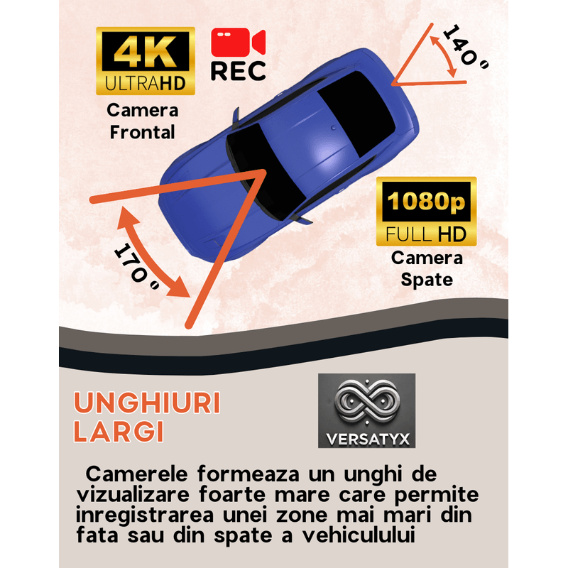 Auto si Moto - Electronice auto - Camere auto si DVR - Camera Auto DVR 4K Dubla, Versatyx® Oglinda, Ecran 10 inch Touchscreen, Sistem ADAS, Monitorizare 24H, Senzor G, WiFi - Infinity.ro