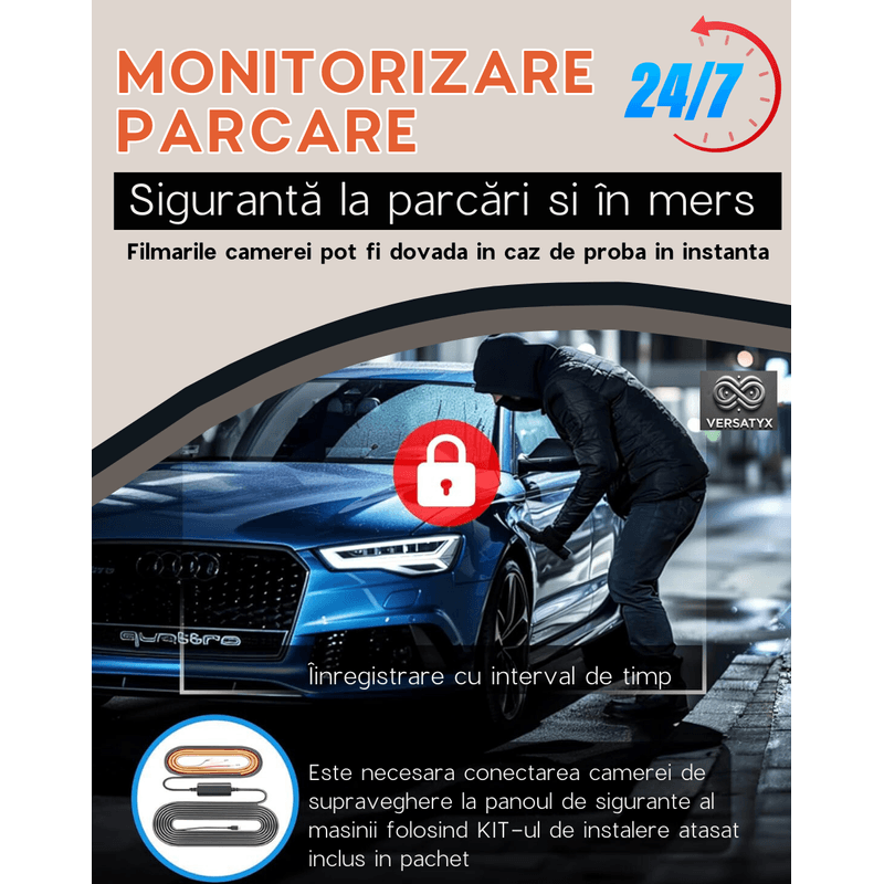 Auto si Moto - Electronice auto - Camere auto si DVR - Camera Auto DVR 4K Dubla, Versatyx® Oglinda, Ecran 10 inch Touchscreen, Sistem ADAS, Monitorizare 24H, Senzor G, WiFi - Infinity.ro