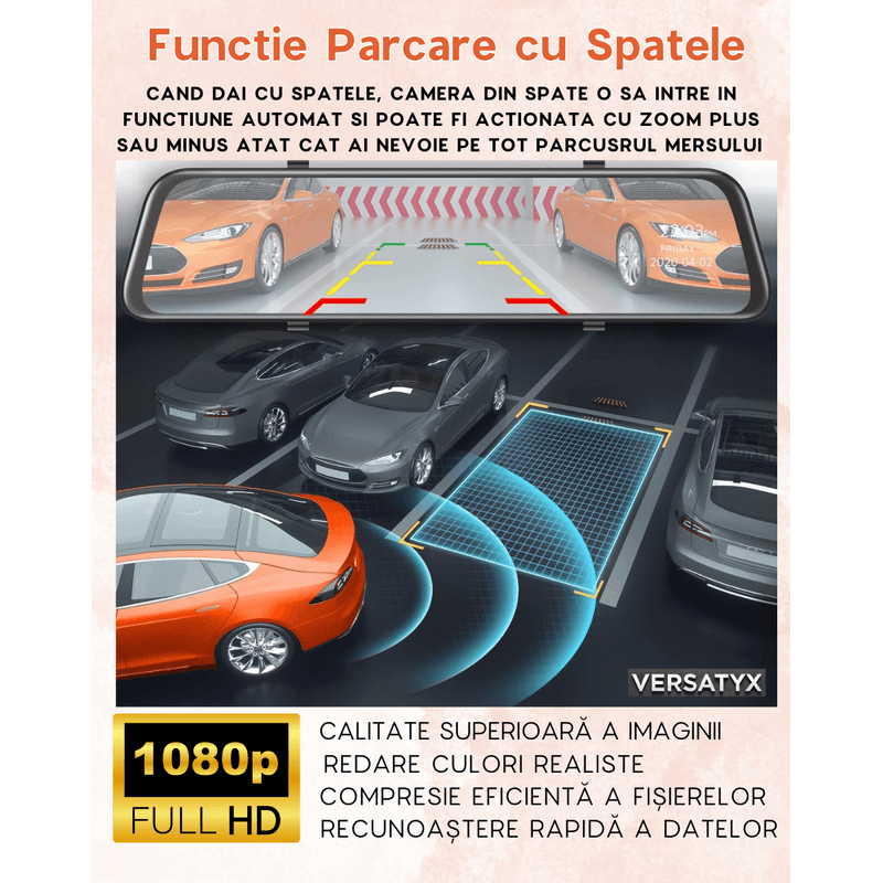 Auto si Moto - Electronice auto - Camere auto si DVR - Camera Auto DVR 4K Dubla, Versatyx® Oglinda, Ecran 10 inch Touchscreen, Sistem ADAS, Monitorizare 24H, Senzor G, WiFi - Infinity.ro