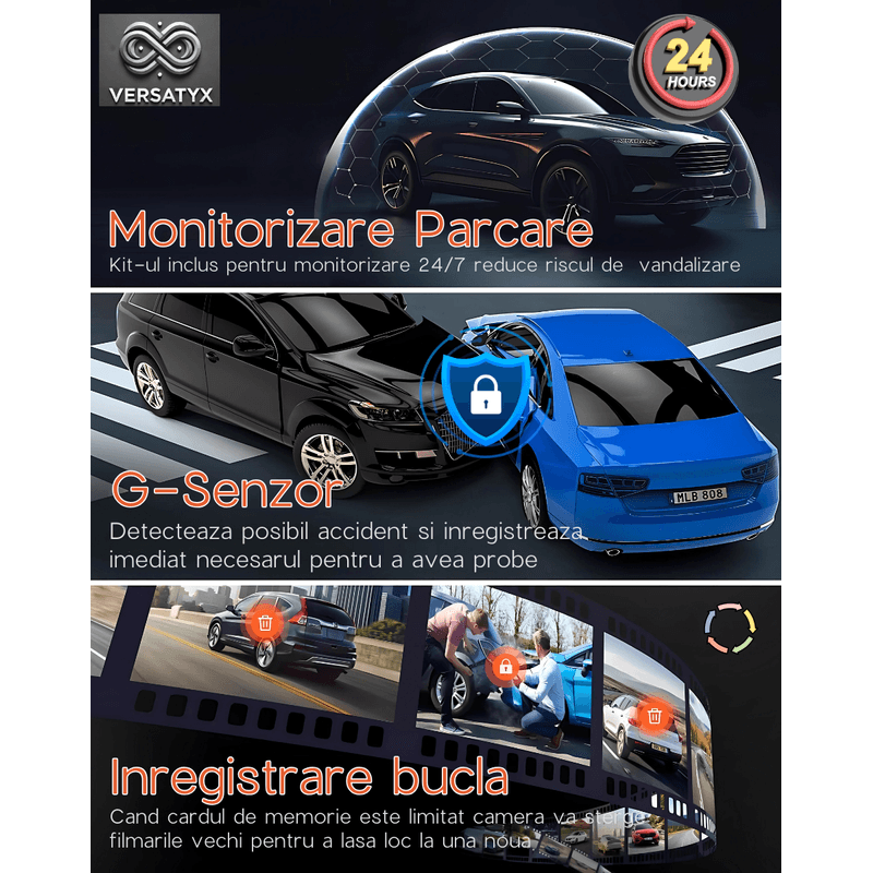 Auto si Moto - Electronice auto - Camere auto si DVR - Camera Auto DVR 4K Dubla, Versatyx® Oglinda, Ecran 10 inch Touchscreen, Sistem ADAS, Monitorizare 24H, Senzor G, WiFi - Infinity.ro