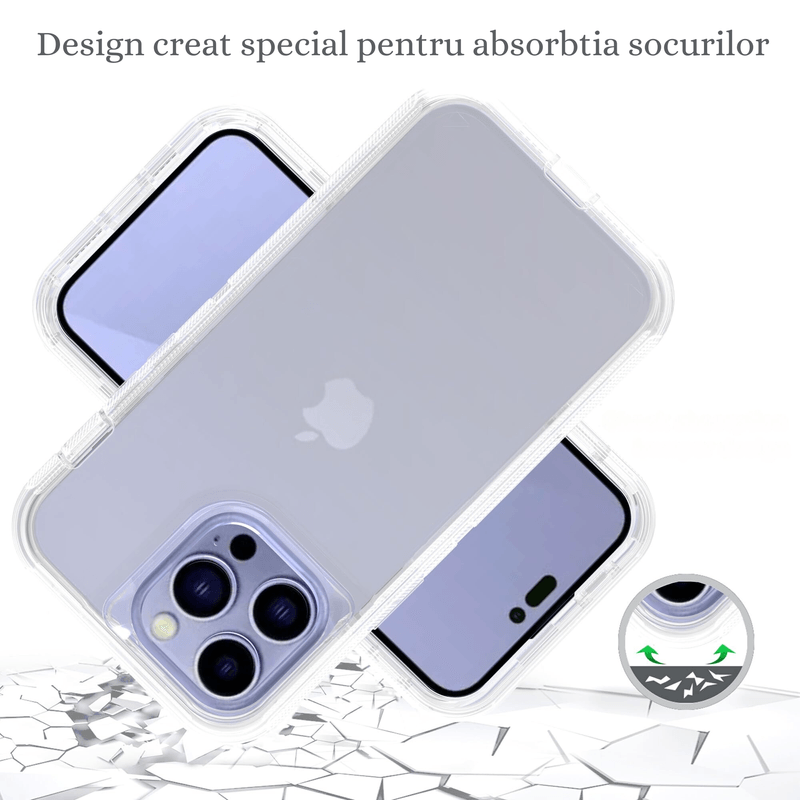 Laptop, Telefoane si Tablete - Telefoane mobile si accesorii - Accesorii Telefoane - Huse telefoane - Husa de Protectie, Compatibila Apple iPhone 15, 3 Piese in 1, Antisoc si Antialunecare, Uz Intens, Transparenta - Infinity.ro