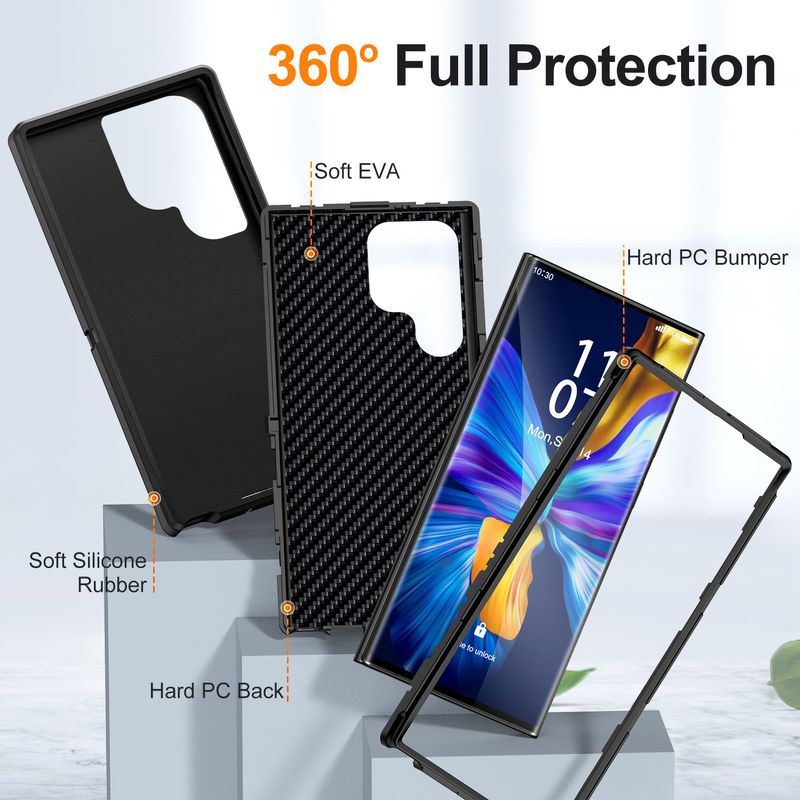 Laptop, Telefoane si Tablete - Telefoane mobile si accesorii - Accesorii Telefoane - Huse telefoane - Husa de Protectie, Compatibila Samsung Galaxy S22, Protectie 3 in 1, Antisoc si Antialunecare, Uz Intens,  Negru - Infinity.ro