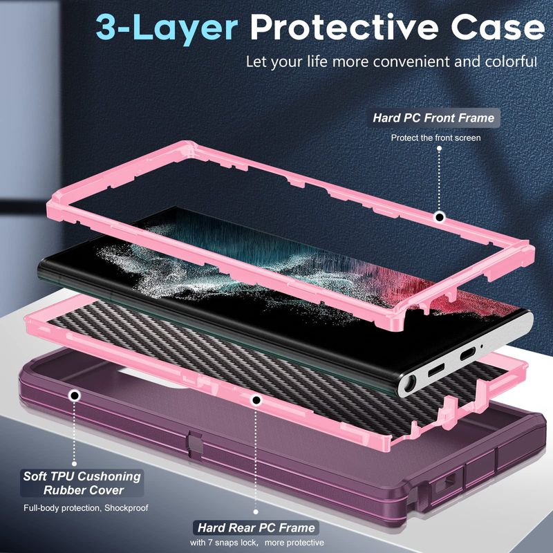 Laptop, Telefoane si Tablete - Telefoane mobile si accesorii - Accesorii Telefoane - Huse telefoane - Husa de Protectie, Compatibila Samsung Galaxy S24, Protectie 3 in 1, Antisoc si Antialunecare, Uz Intens, Mov - Infinity.ro