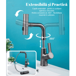 Casa si Gradina - Sanitare - Lavoar baie si accesorii - Baterii sanitare - Baterie chiuveta bucatarie, Otel inoxidabil, Cartus ceramic, Pipa cu dus extractibil, Rotatie 360°, 3 Moduri curgere - Infinity.ro