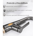 Casa si Gradina - Sanitare - Lavoar baie si accesorii - Baterii sanitare - Baterie chiuveta bucatarie, Otel inoxidabil, Cartus ceramic, Pipa cu dus extractibil, Rotatie 360°, 3 Moduri curgere - Infinity.ro