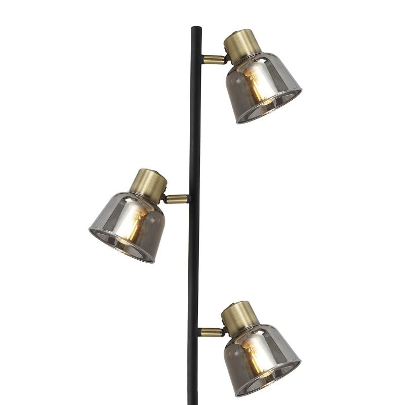 Casa si Gradina - Corpuri si surse de iluminat - Veioze si lampi - Lampadare - Lampadar Smoky PT3 cu Intrerupator, 3xE14, Negru + Alama, IP20, Klausen - Infinity.ro
