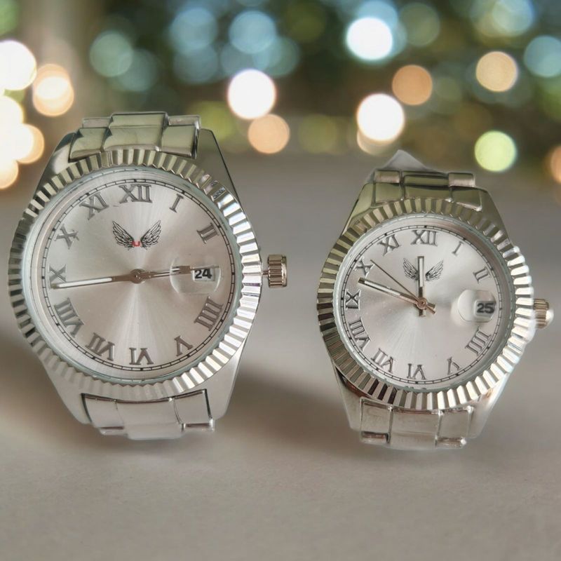 Fashion, accesorii si bijuterii - Barbati - Bijuterii barbati - Ceasuri barbati - Set de ceasuri pentru cuplu display analog mecanism quartz curea argintie - Infinity.ro