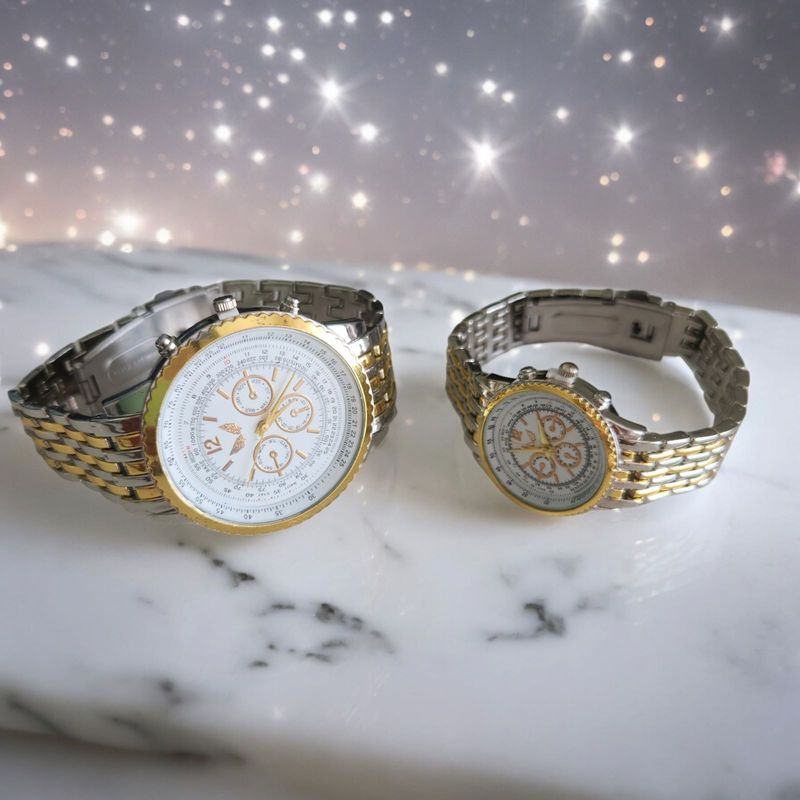 Fashion, accesorii si bijuterii - Barbati - Bijuterii barbati - Ceasuri barbati - Set de ceasuri pentru cuplu analog quartz auriu-argintiu - Infinity.ro