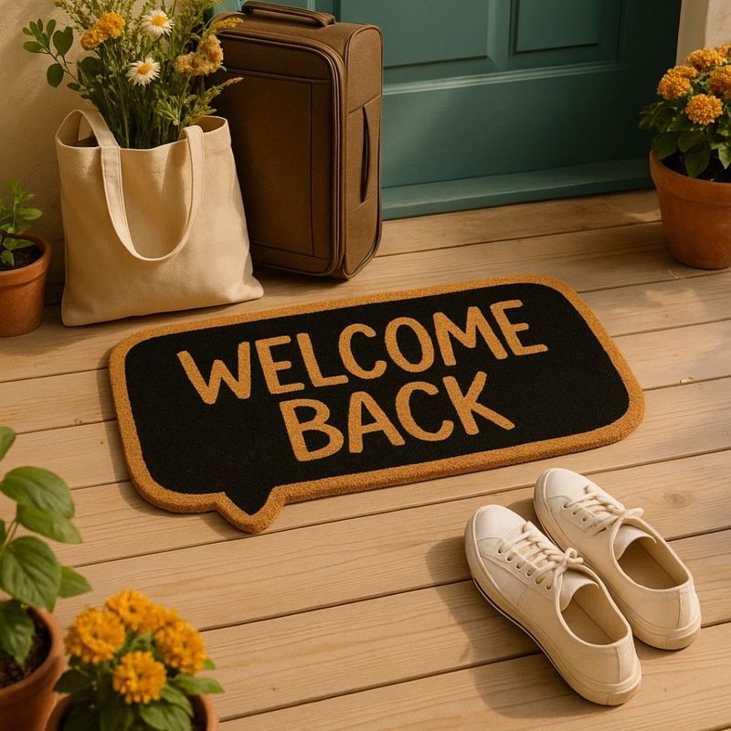 Casa si Gradina - Textile si covoare - Covoare - Covorase intrare - Covor Intrare din Fibra de Cocos – 75x41 cm – Mesaj „Welcome back” - Infinity.ro