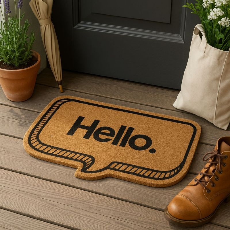 Casa si Gradina - Textile si covoare - Covoare - Covorase intrare - Covor Intrare din Fibra de Cocos – 75x41 cm – Mesaj „Hello.” - Infinity.ro