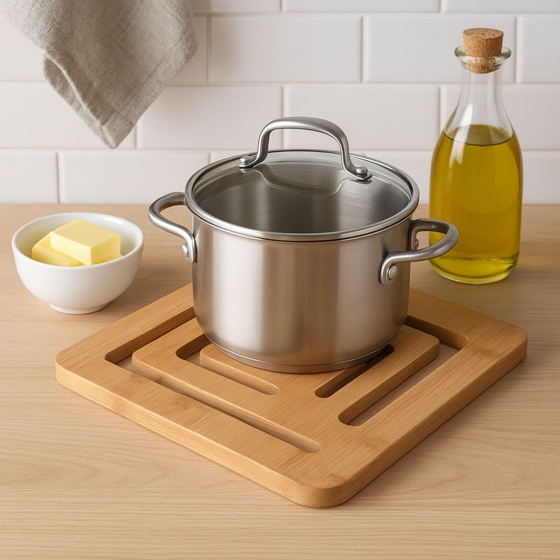 Casa si Gradina - Bucatarie si vesela - Organizare si depozitare bucatarie - Suporturi tacamuri si vase - Suport din Bambus pentru Vase Fierbinti – 20x20x1 cm, Excellent Houseware - Infinity.ro