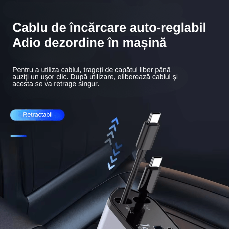 Laptop, Telefoane si Tablete - Telefoane mobile si accesorii - Accesorii Telefoane - Incarcatoare telefoane - Incarcator Auto 4 in 1 Multifunctional, Incarcare Rapida, Incarcare Simultana, Auto-Reglabil, Design cu 2 Cabluri - Infinity.ro