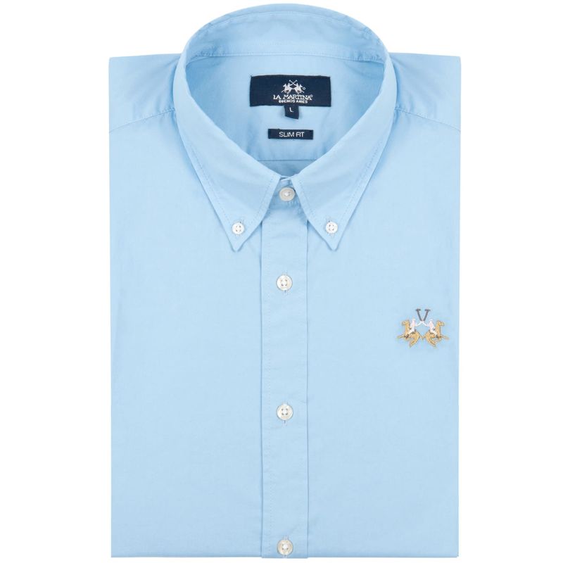 Fashion, accesorii si bijuterii - Barbati - Imbracaminte - Camasi barbati - Camasa La Martina Slim fit cu logo brodat CCMC02, M INTL, Albastru - Infinity.ro