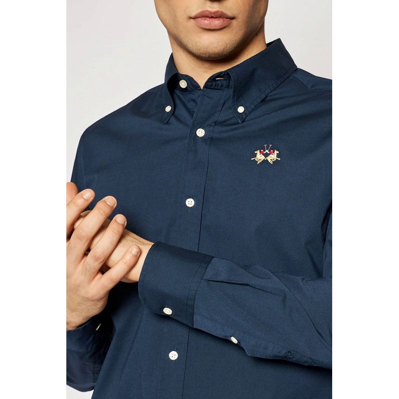 Fashion, accesorii si bijuterii - Barbati - Imbracaminte - Camasi barbati - Camasa La Martina Slim fit cu logo brodat CCMC02, 3XL INTL, Bleumarin - Infinity.ro